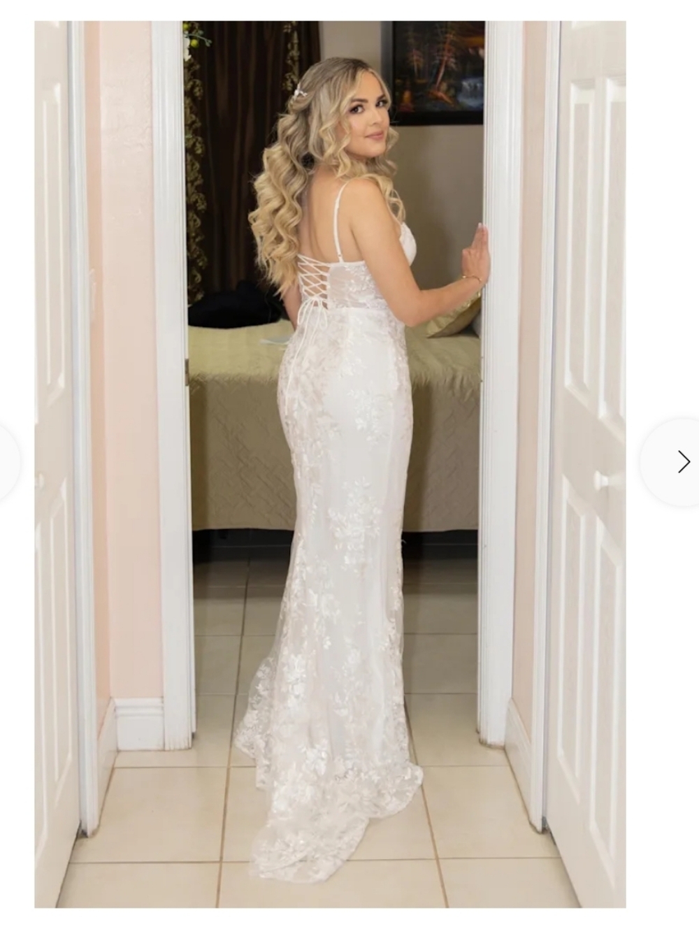Lulus NWT Ethereal Elegance White Lace Bustier Wedding Evening Dress Thigh Slit